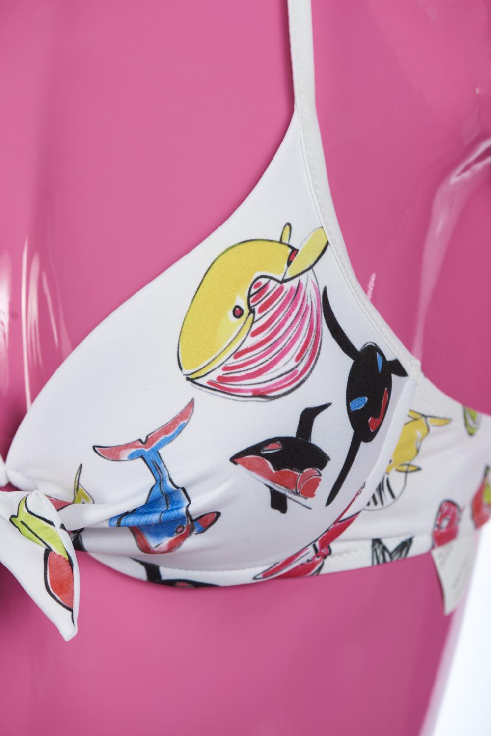 Save The Queen Bikini Con Reggiseno A Coppa Push-up Con Stampa Pesci E Geometrica