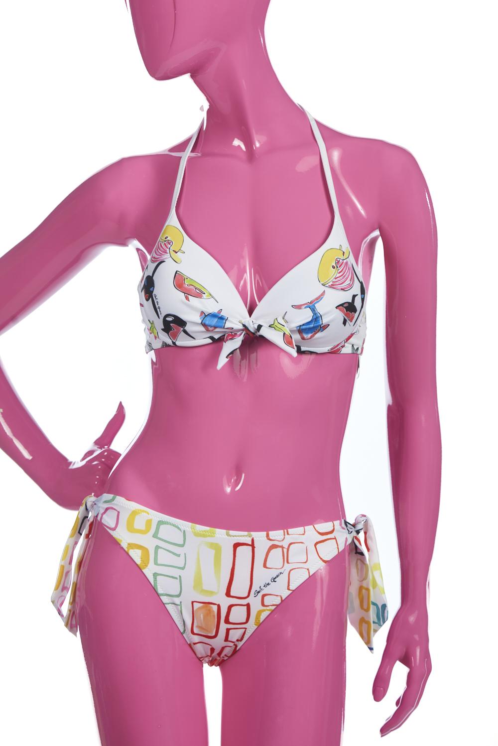 Save The Queen Bikini con reggiseno a coppa push-up con stampa pesci e geometrica