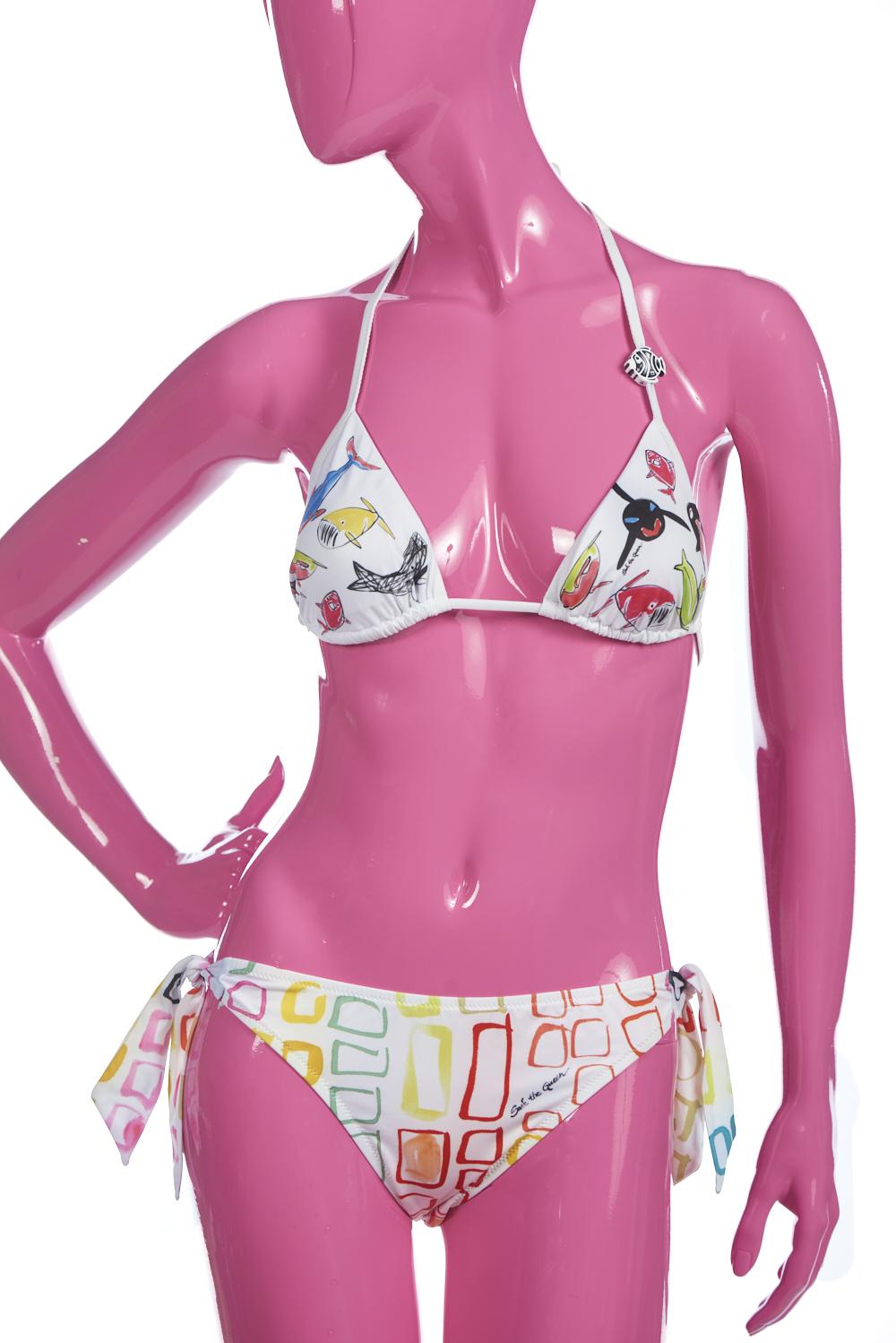 Save The Queen Bikini con reggiseno a triangolo con stampa pesci e geometrica