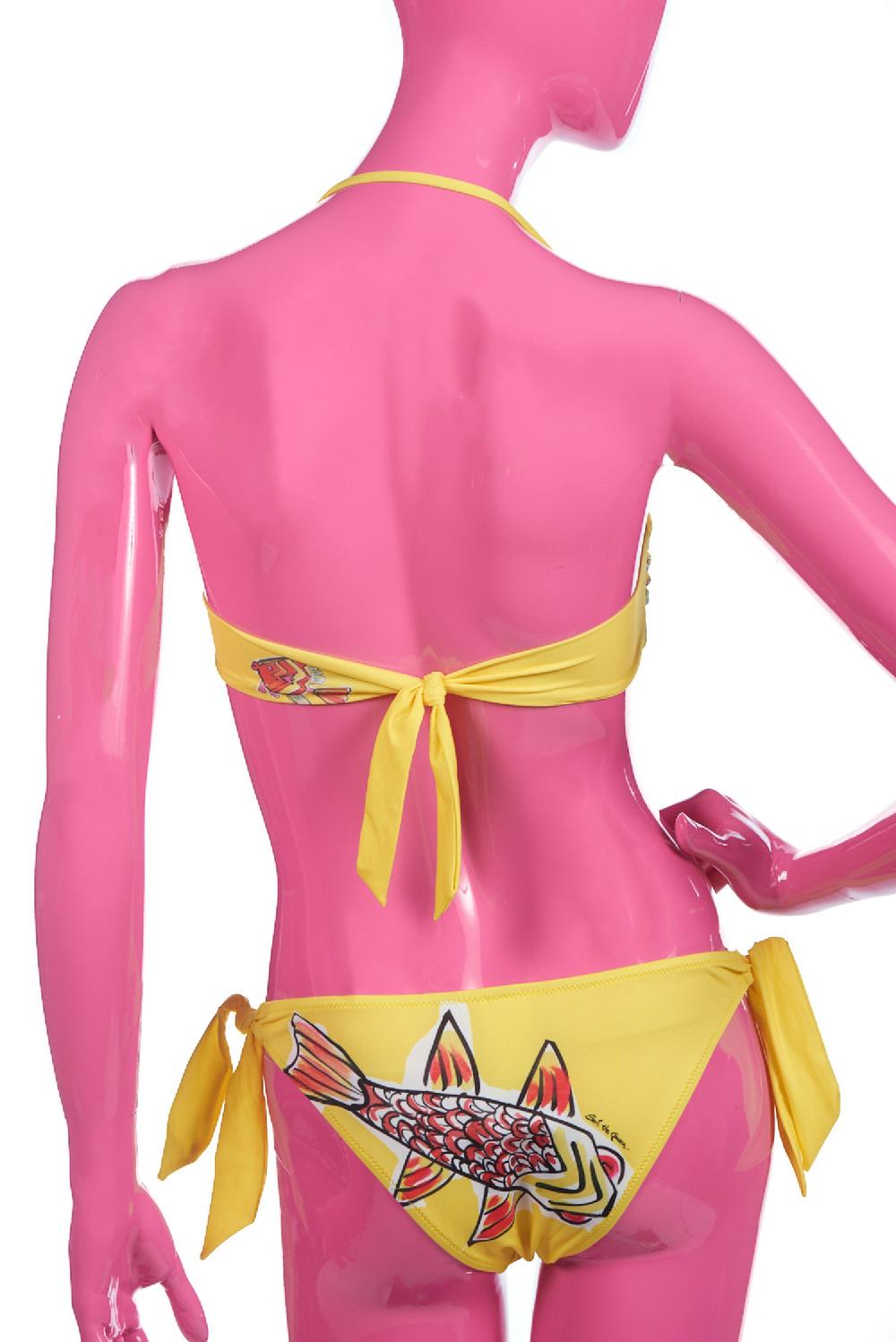 Save The Queen Bikini Giallo A Fascia Con Stampa Pesci
