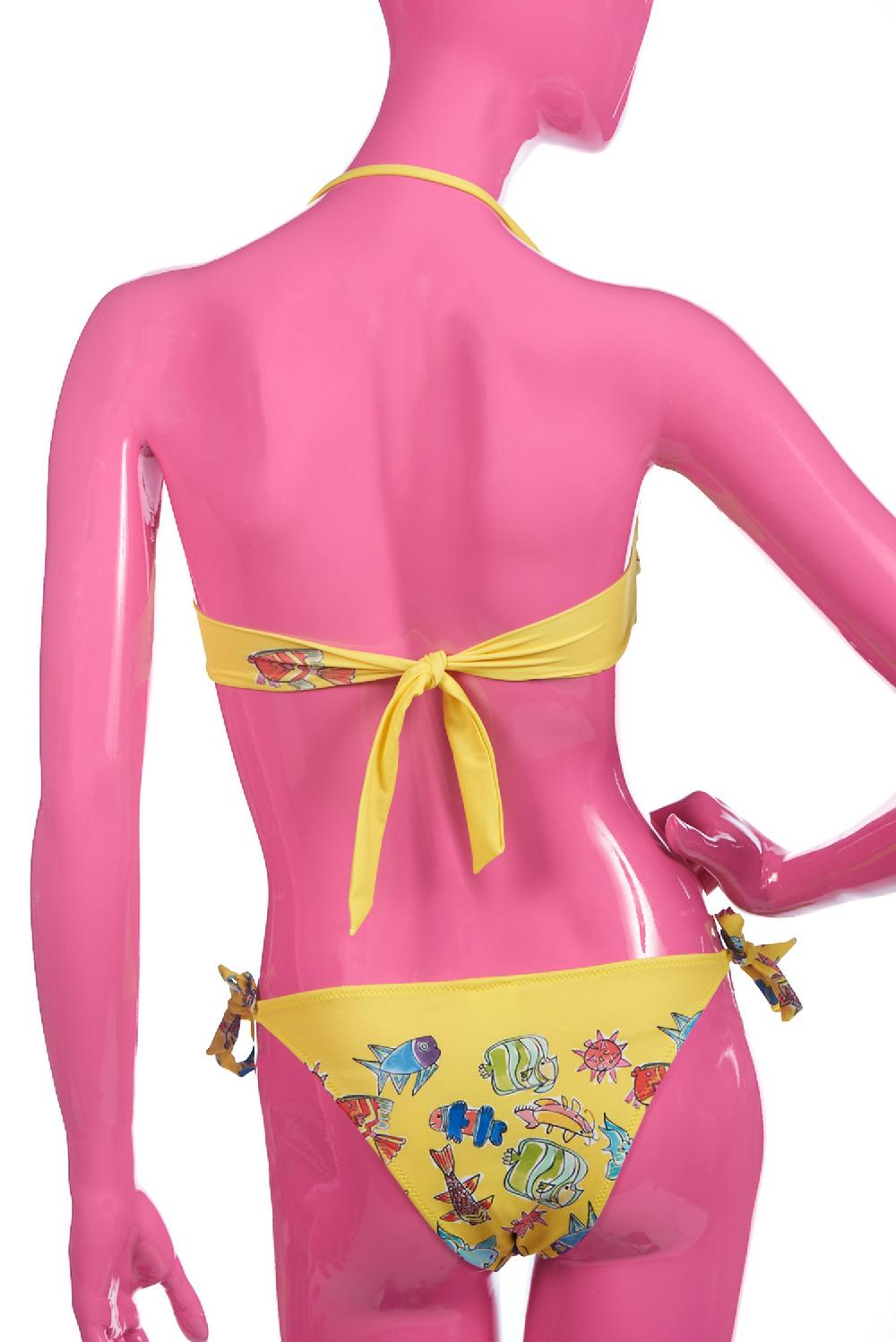Save The Queen Bikini Giallo A Fascia Con Stampa Pesci