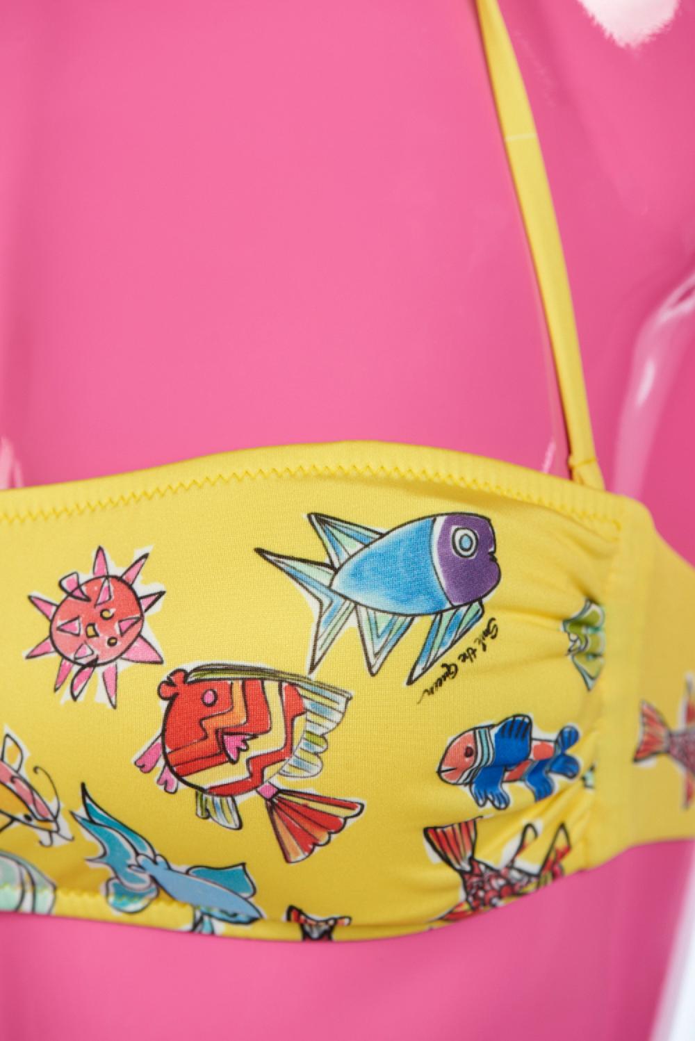 Save The Queen Bikini Giallo A Fascia Con Stampa Pesci
