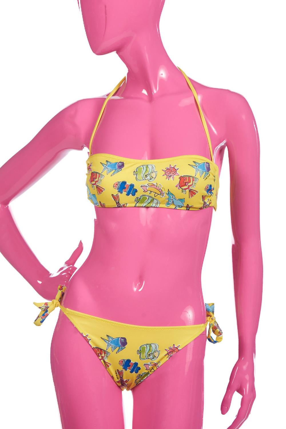 Save The Queen Bikini giallo a fascia con stampa pesci