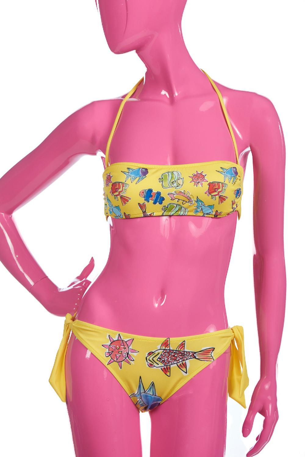 Save The Queen Bikini giallo a fascia con stampa pesci