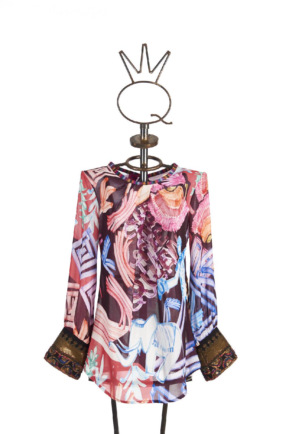 Save The Queen Blusa In Chiffon Con Stampa Dedicata Al Circo