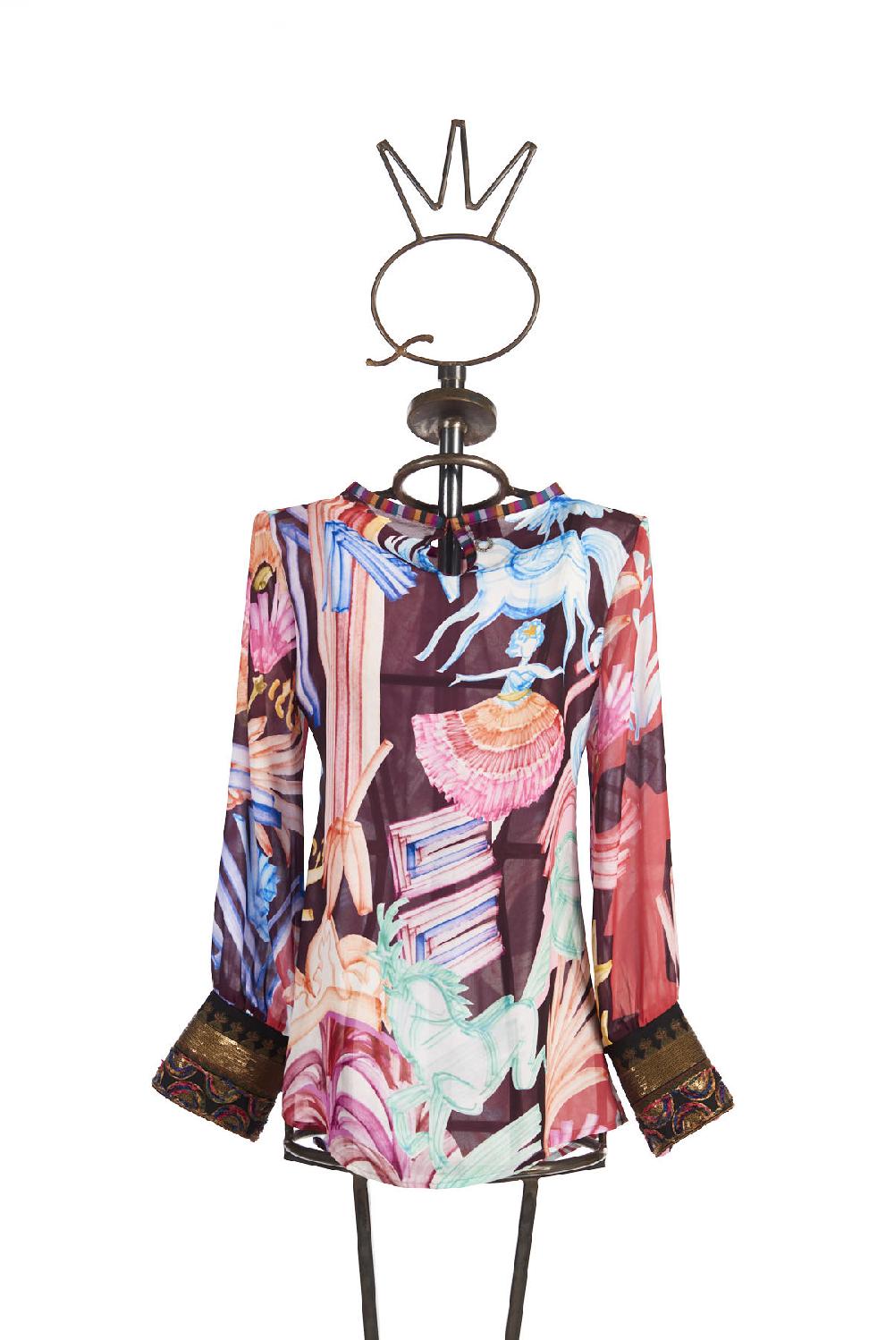 Save The Queen Blusa In Chiffon Con Stampa Dedicata Al Circo