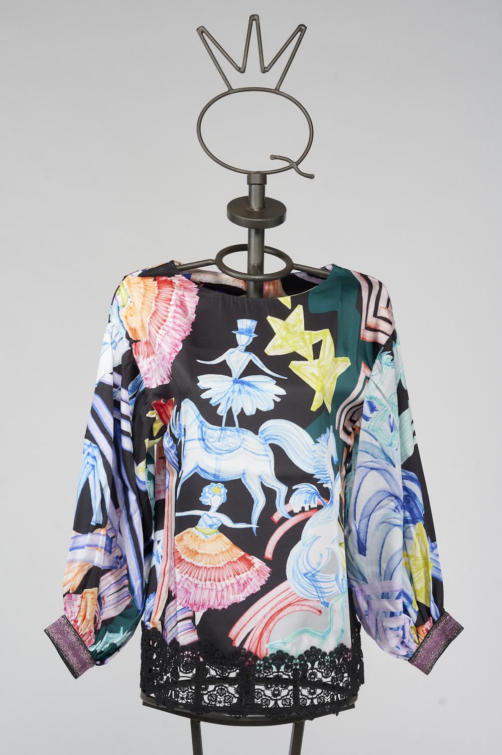 Save The Queen Blusa In Raso Con Stampa Dedicata Al Circo