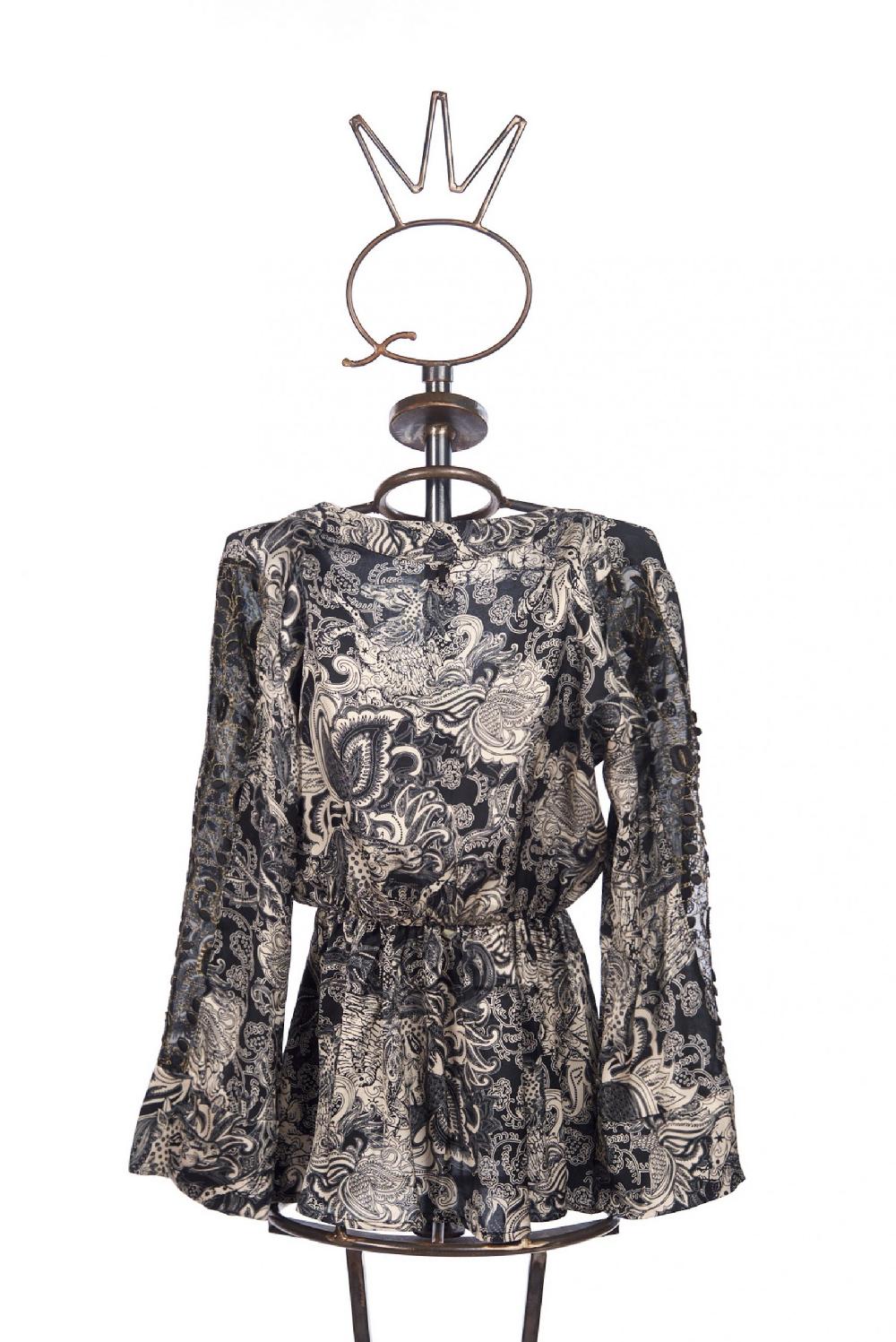 Save The Queen Blusa In Raso Con Stampa Rinascimentale