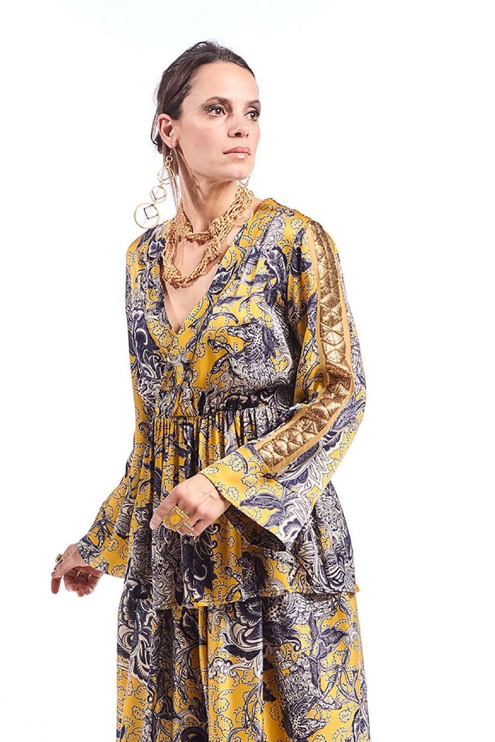 Save The Queen Blusa In Raso Con Stampa Rinascimentale