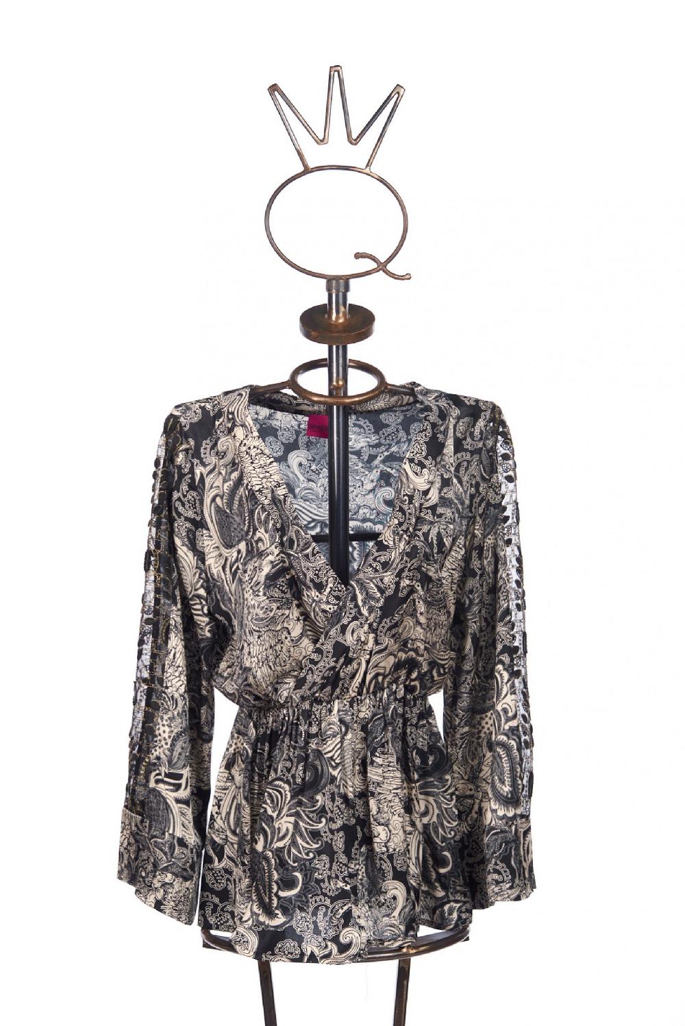 Save The Queen Blusa in raso con stampa rinascimentale