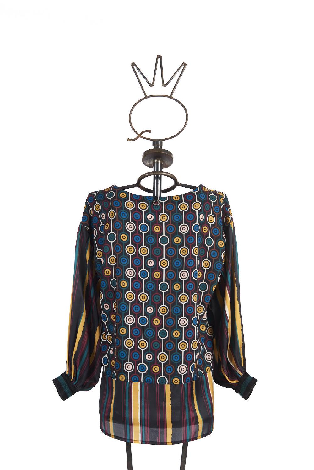 Save The Queen Blusa In Raso Con Stampe Geometriche