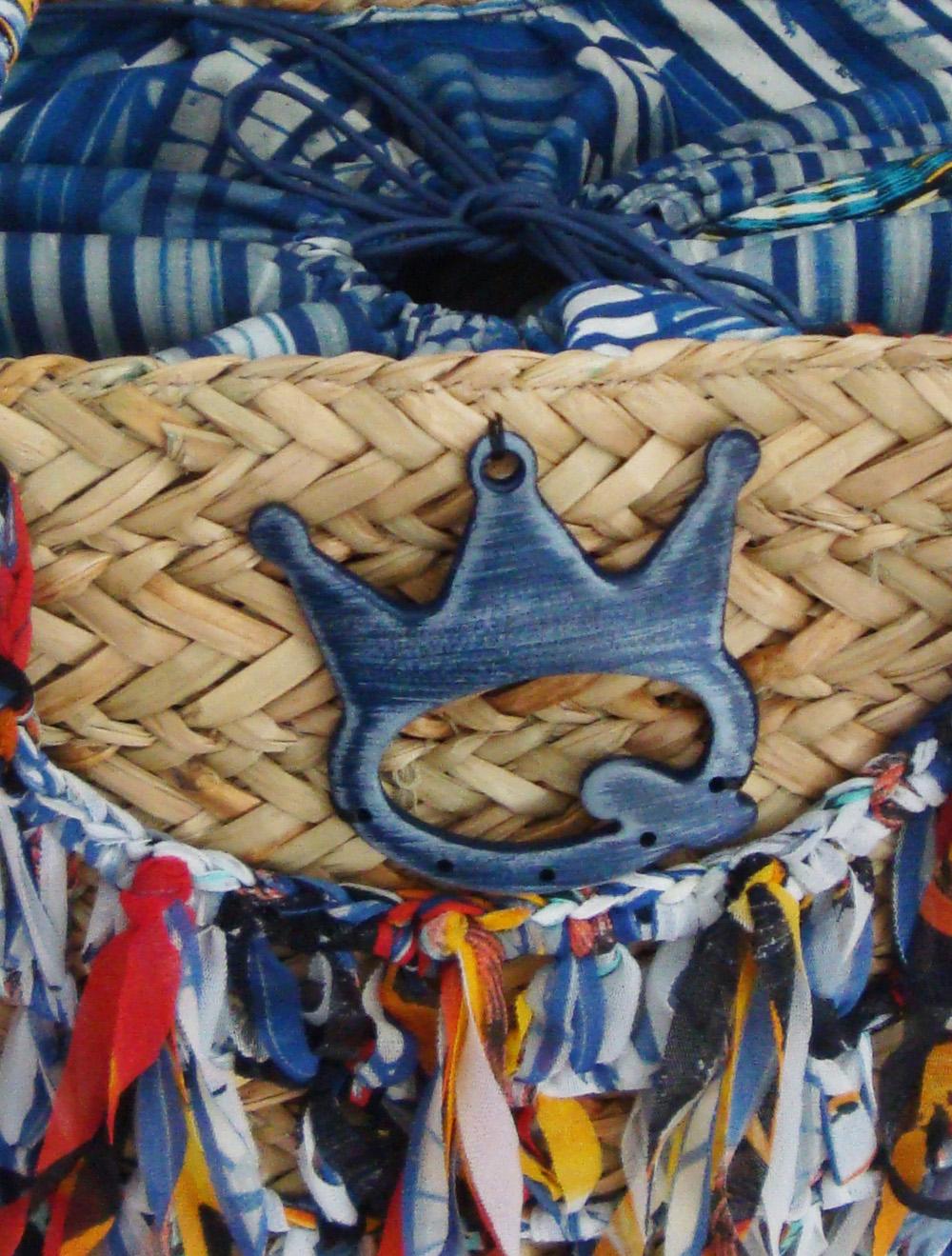 Save The Queen Borsa A Mano Di Paglia Intrecciata Con Decorazioni