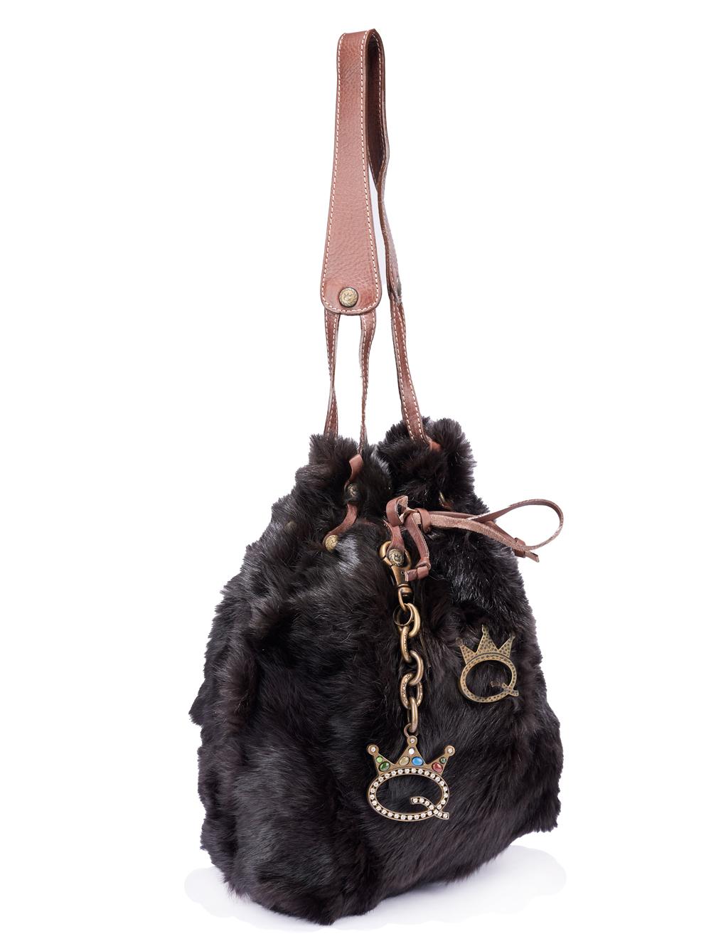 Save The Queen Borsa A Spalla In Lapin E Pelle Marrone