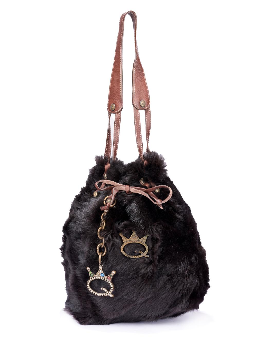 Save The Queen Borsa a spalla in lapin e pelle marrone