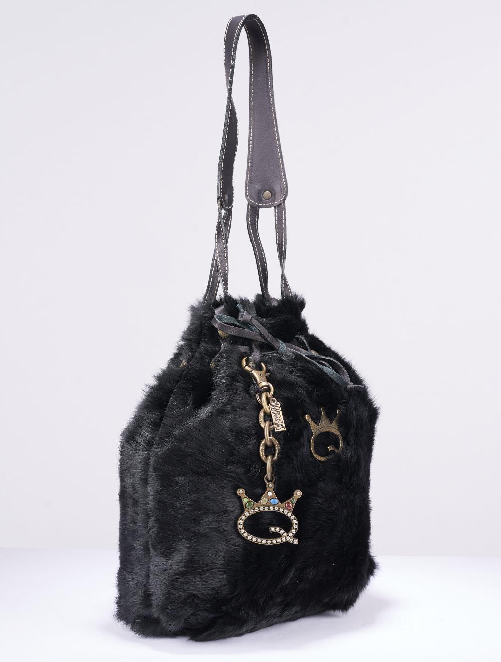 Save The Queen Borsa A Spalla In Lapin E Pelle Nera