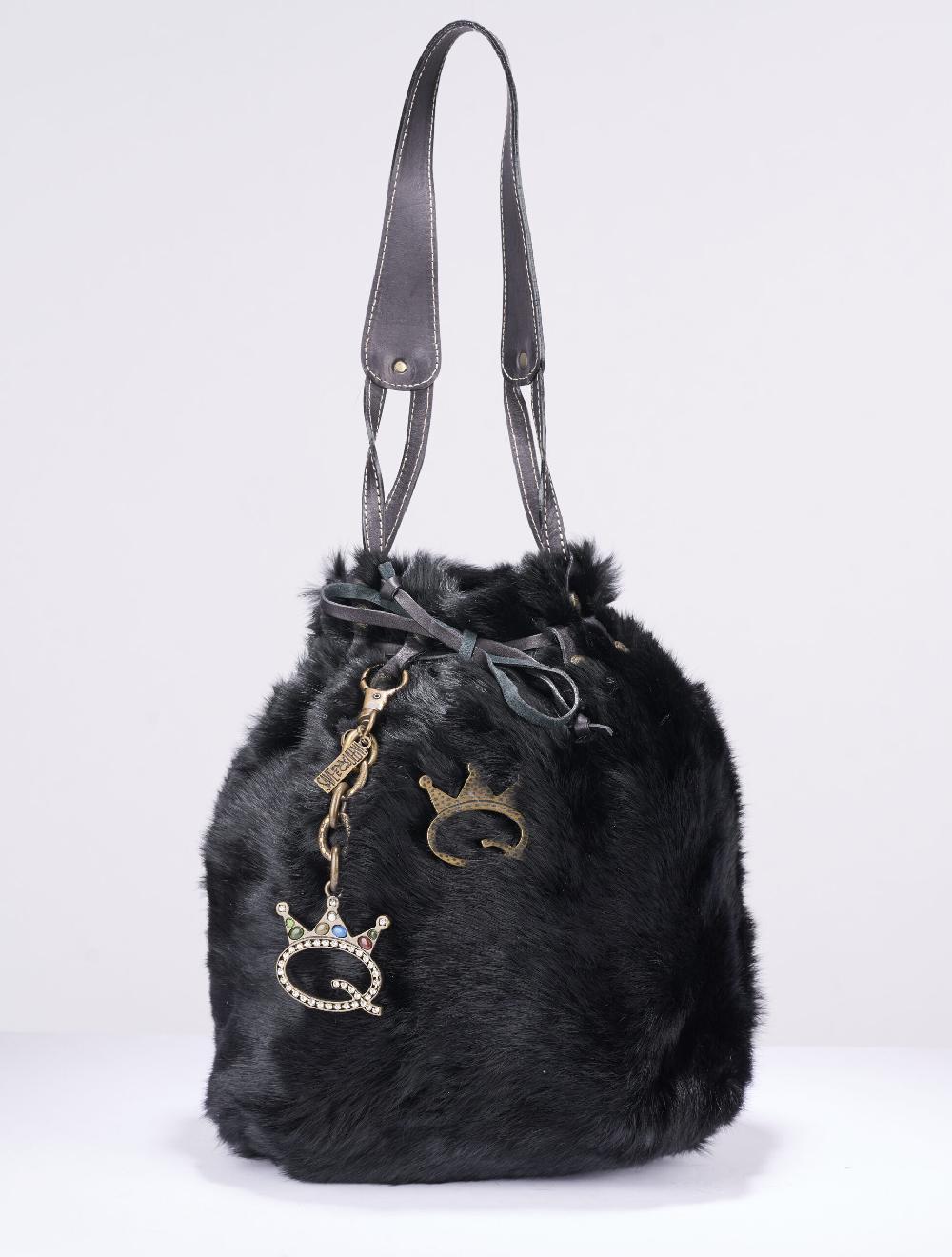 Save The Queen Borsa A Spalla In Lapin E Pelle Nera