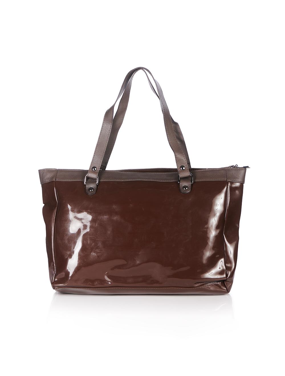 Save The Queen Borsa In Eco Pelle Lucida E Pelle Marrone