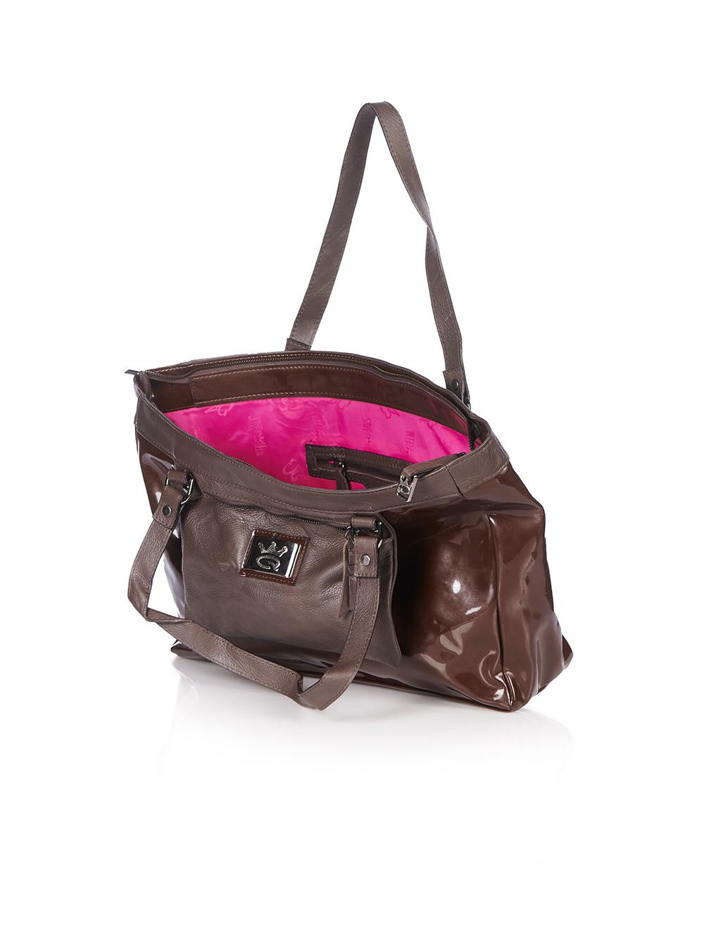 Save The Queen Borsa In Eco Pelle Lucida E Pelle Marrone