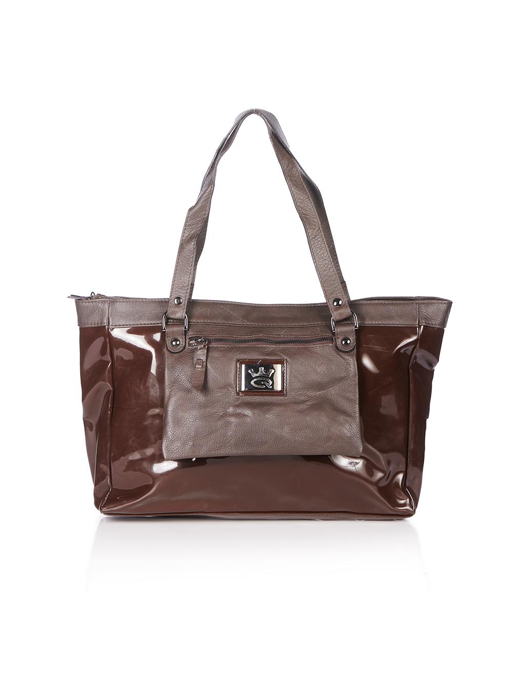 Save The Queen Borsa in eco pelle lucida e pelle marrone