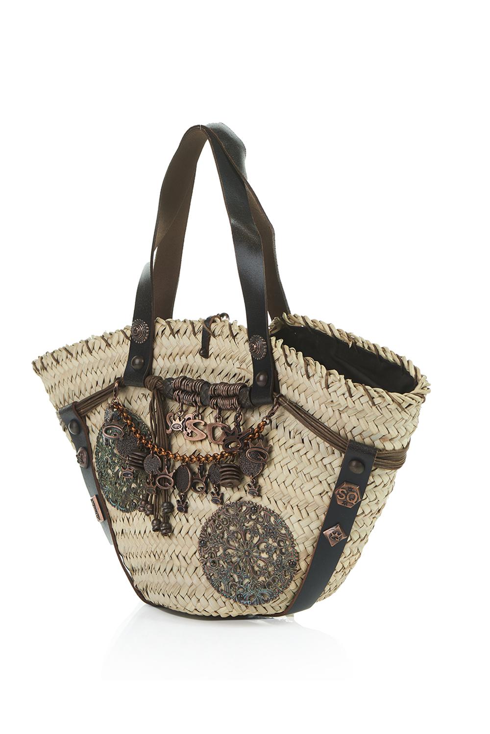 Save The Queen Borsa In Paglia E Pelle Con Decorazioni