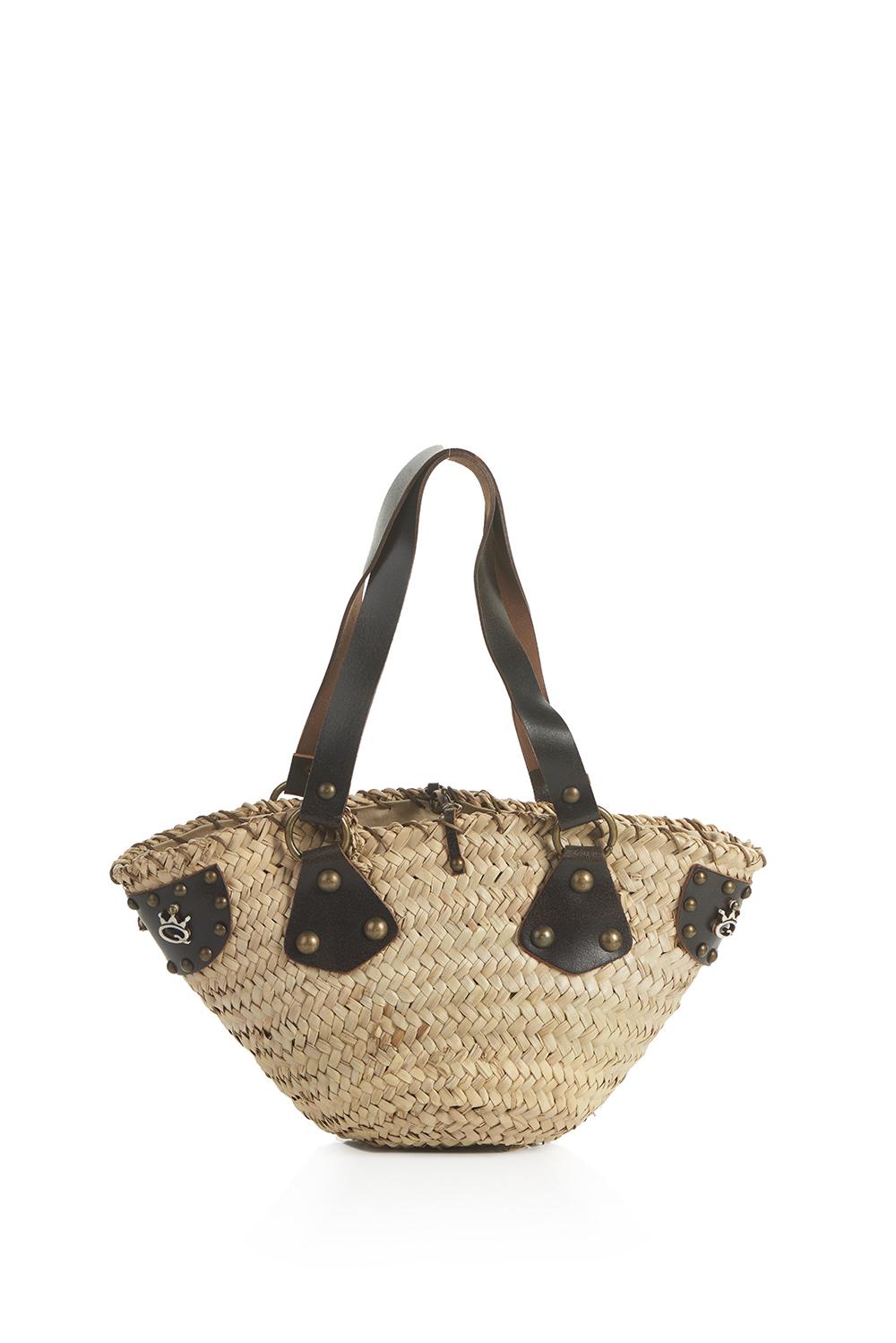 Save The Queen Borsa In Paglia Intrecciata A Mano Con Dettagli In Pelle Marrone