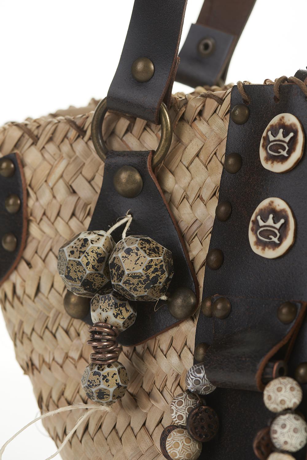 Save The Queen Borsa In Paglia Intrecciata A Mano Con Dettagli In Pelle Marrone