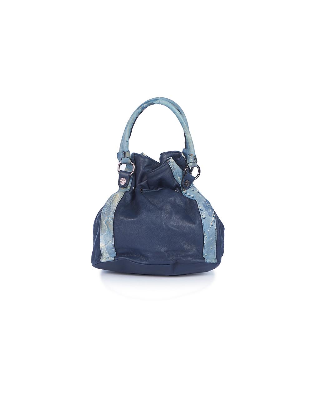Save The Queen Borsa In Pelle Blu Con Dettagli Di Pelle Operata