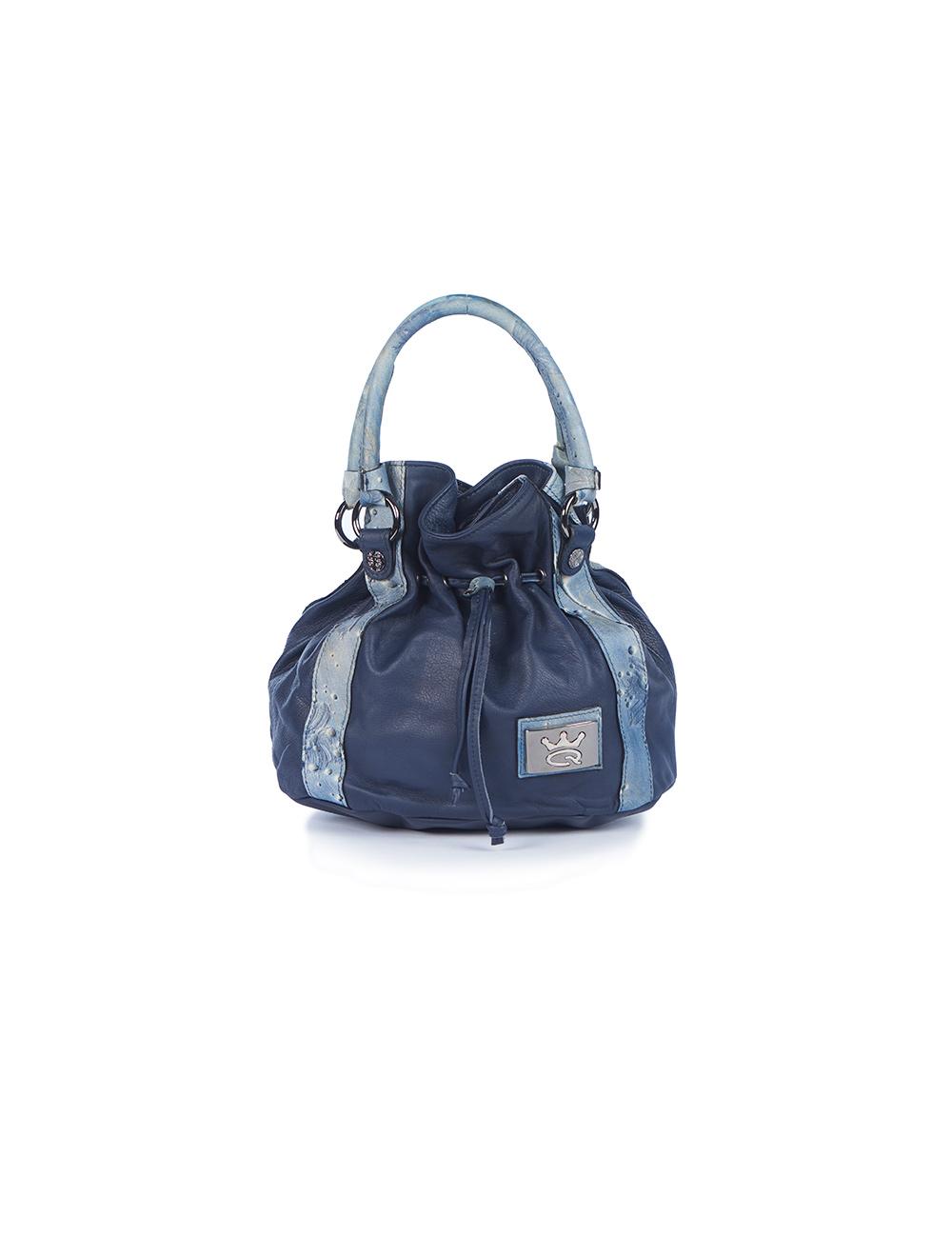 Save The Queen Borsa in pelle blu con dettagli di pelle operata