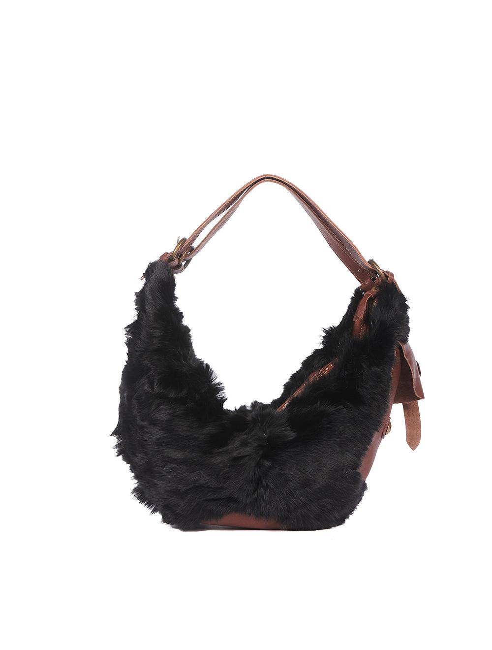 Save The Queen Borsa In Pelle Marrone E Pelliccia Nera