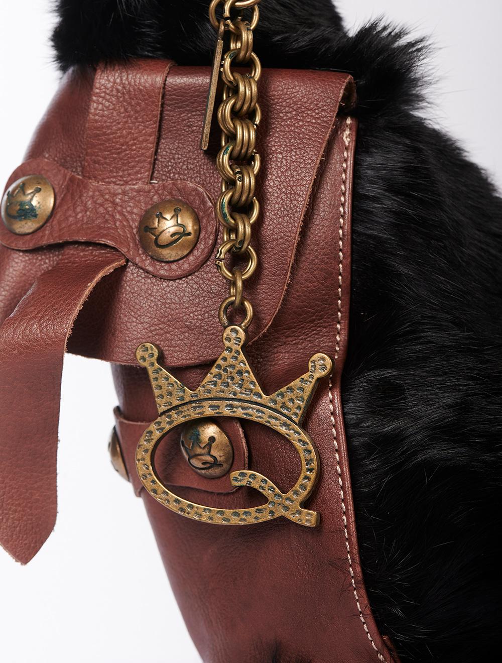 Save The Queen Borsa In Pelle Marrone E Pelliccia Nera