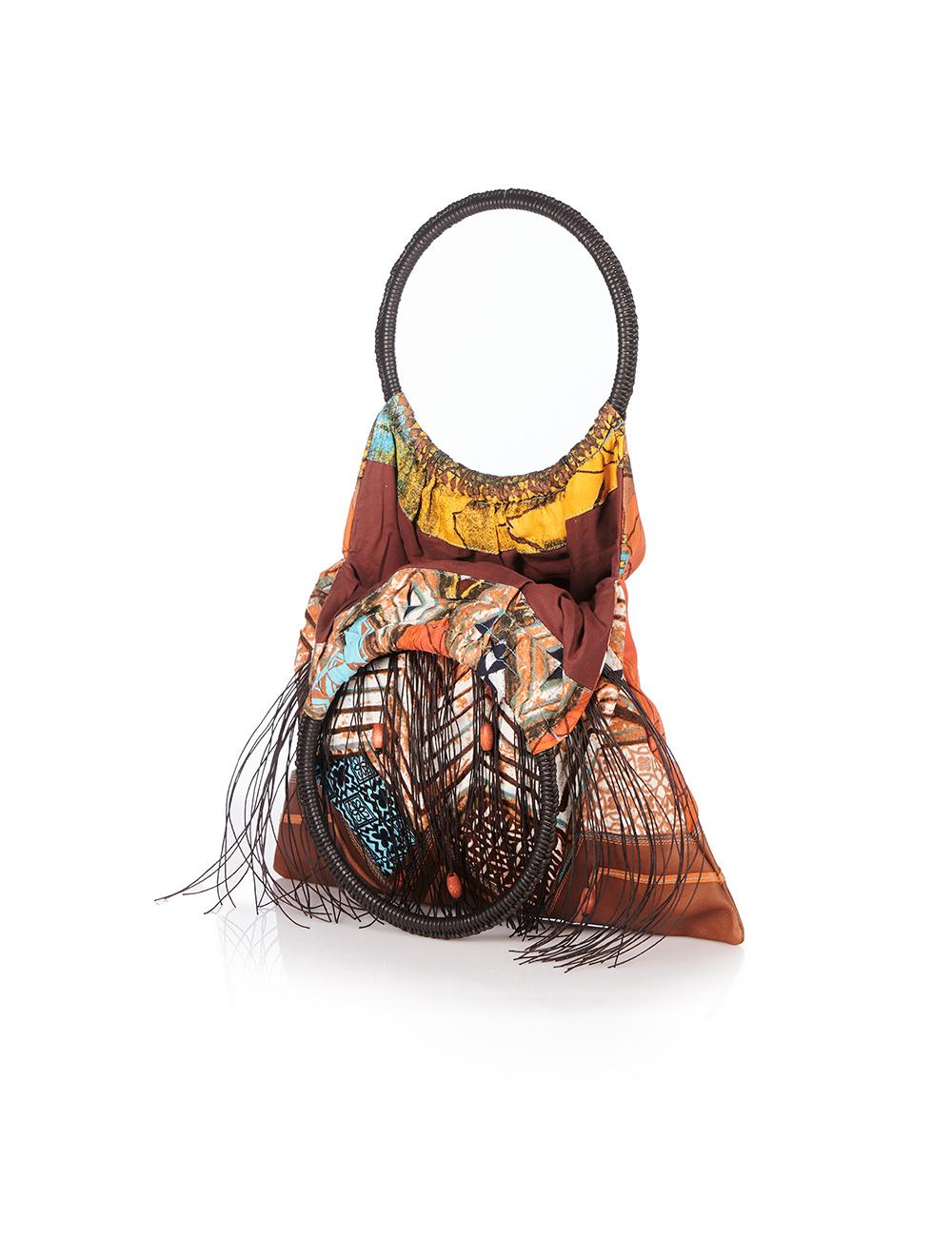 Save The Queen Borsa In Tessuto Stampato Con Disegno Etnico E Dettagli In Pelle