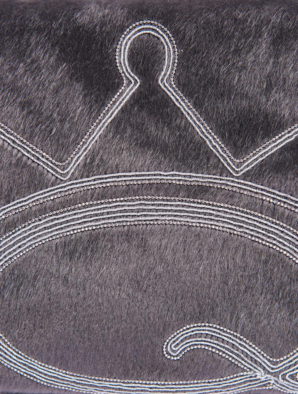 Save The Queen Borsa Media In Eco Pelle Nera E Cavallino Grigio Con Ricamo