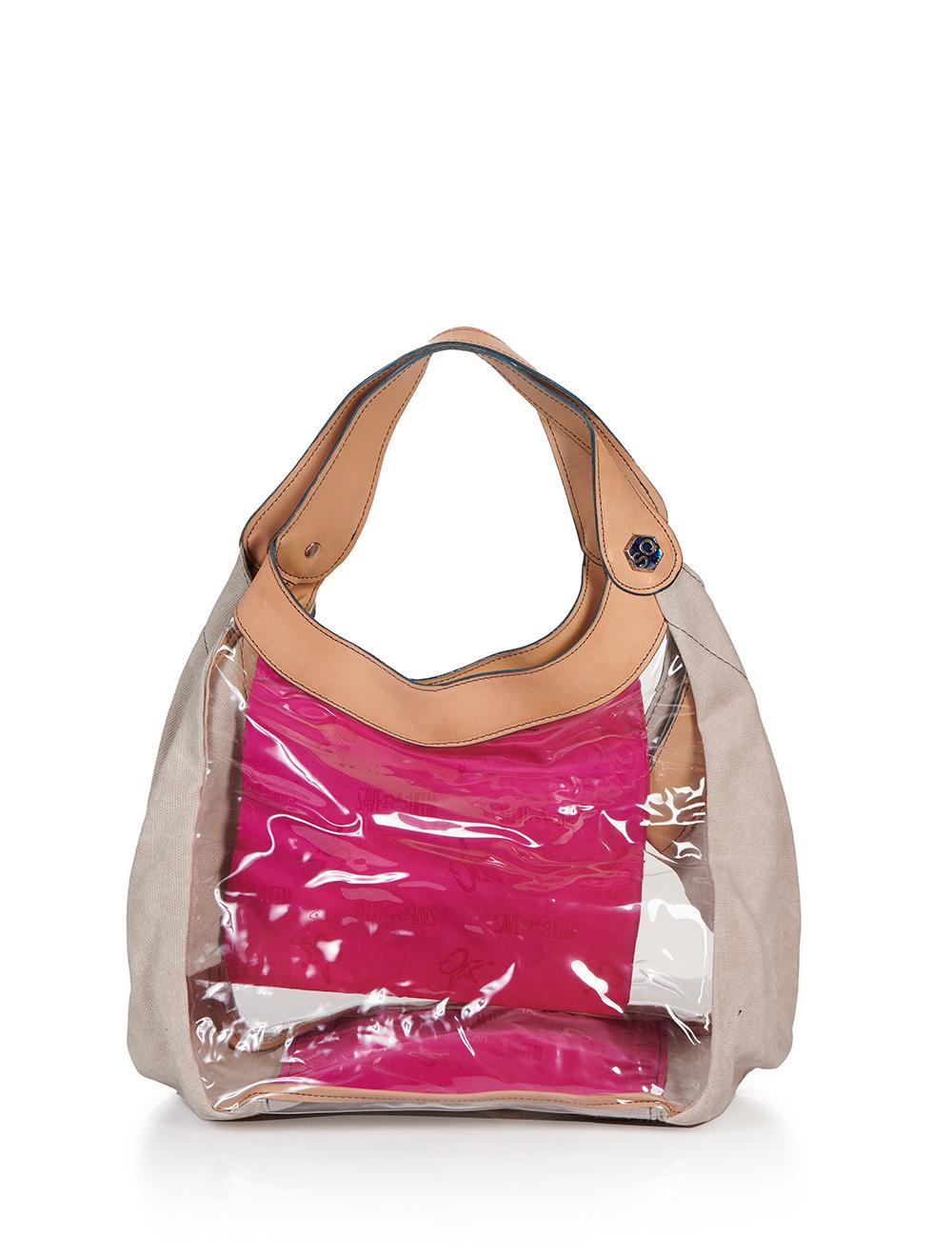 Save The Queen Borsa Media Trasparente Con Dettagli In Tela E Cuoio