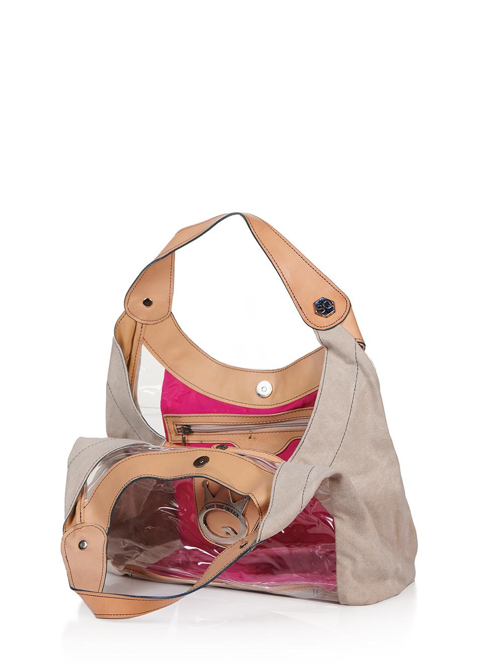 Save The Queen Borsa Media Trasparente Con Dettagli In Tela E Cuoio
