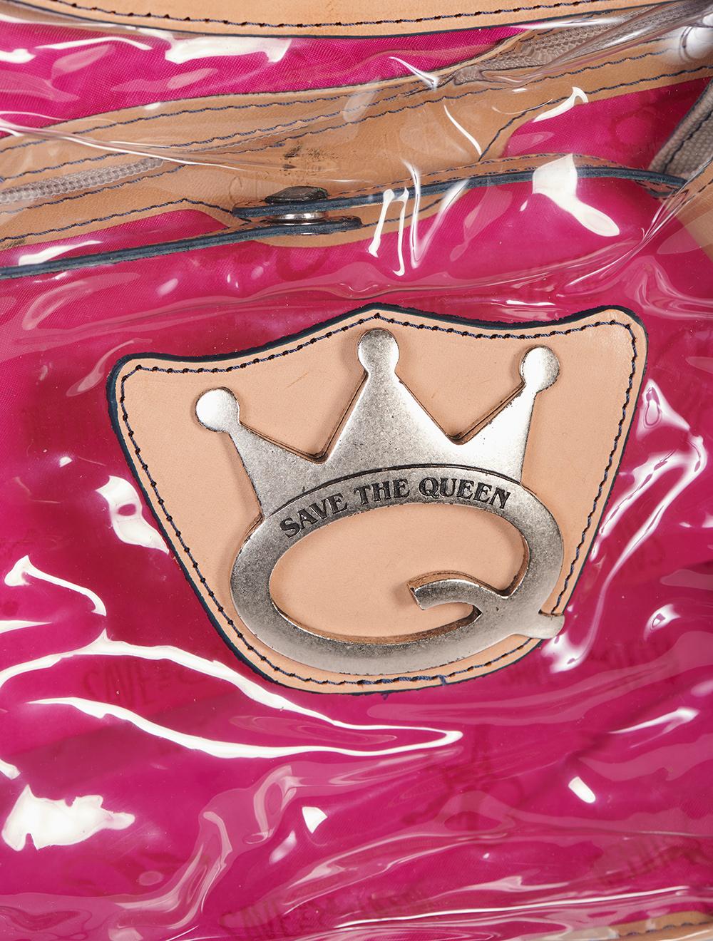 Save The Queen Borsa Media Trasparente Con Dettagli In Tela E Cuoio