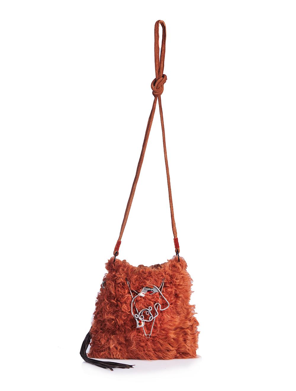 Save The Queen Borsa Piccola Arancio In Camoscio E Pelliccia