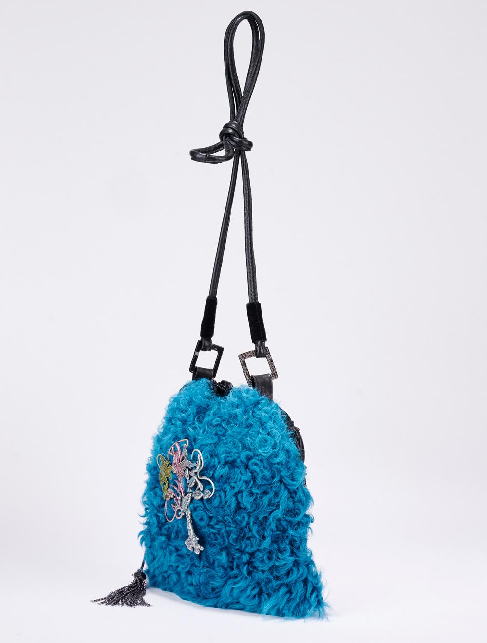 Save The Queen Borsa Piccola In Tessuto E Pelliccia Turchese