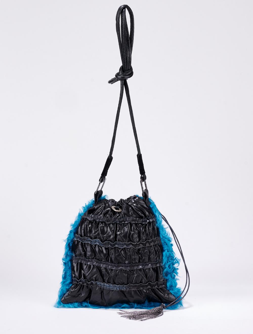 Save The Queen Borsa Piccola In Tessuto E Pelliccia Turchese