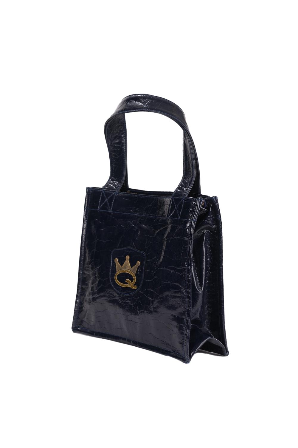 Save The Queen Borsa Shopper Blu Scura In Ecopelle Con Logo Metallico