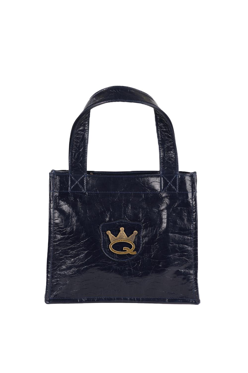 Save The Queen Borsa shopper blu scura in ecopelle con logo metallico
