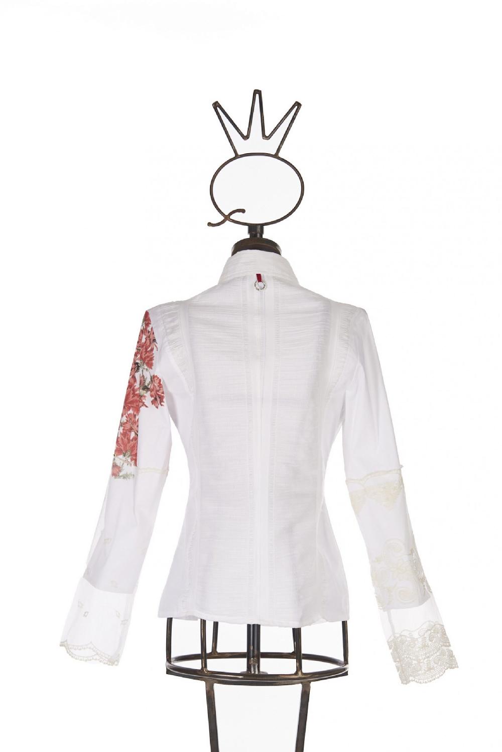 Save The Queen Camicia Bianca Con Stampa Floreale E Dettagli In Pizzo