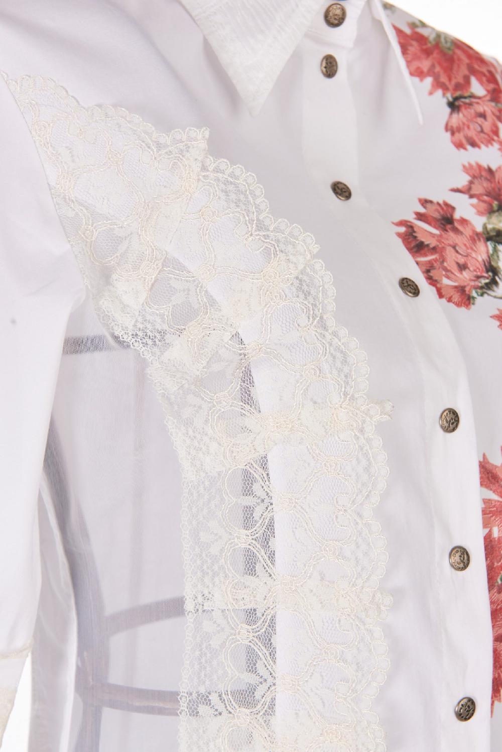 Save The Queen Camicia Bianca Con Stampa Floreale E Dettagli In Pizzo