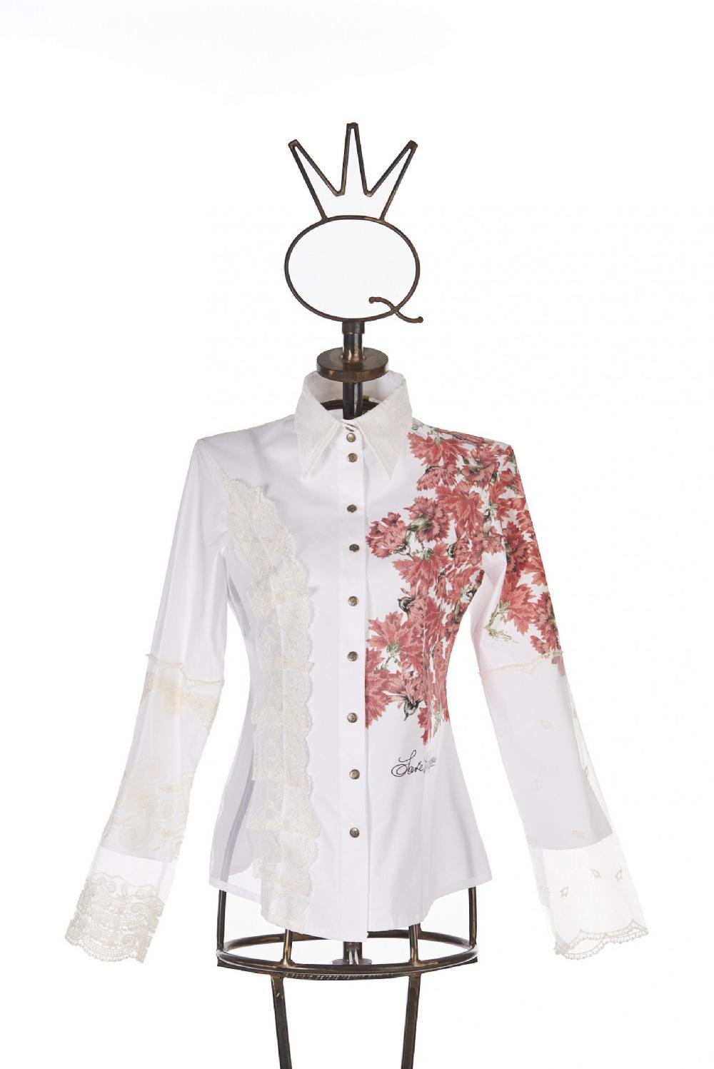 Save The Queen Camicia bianca con stampa floreale e dettagli in pizzo