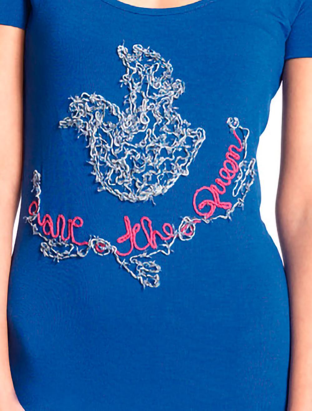 Save The Queen Camicia Da Notte Bluette Corta Con Ricamo Con Cardigan