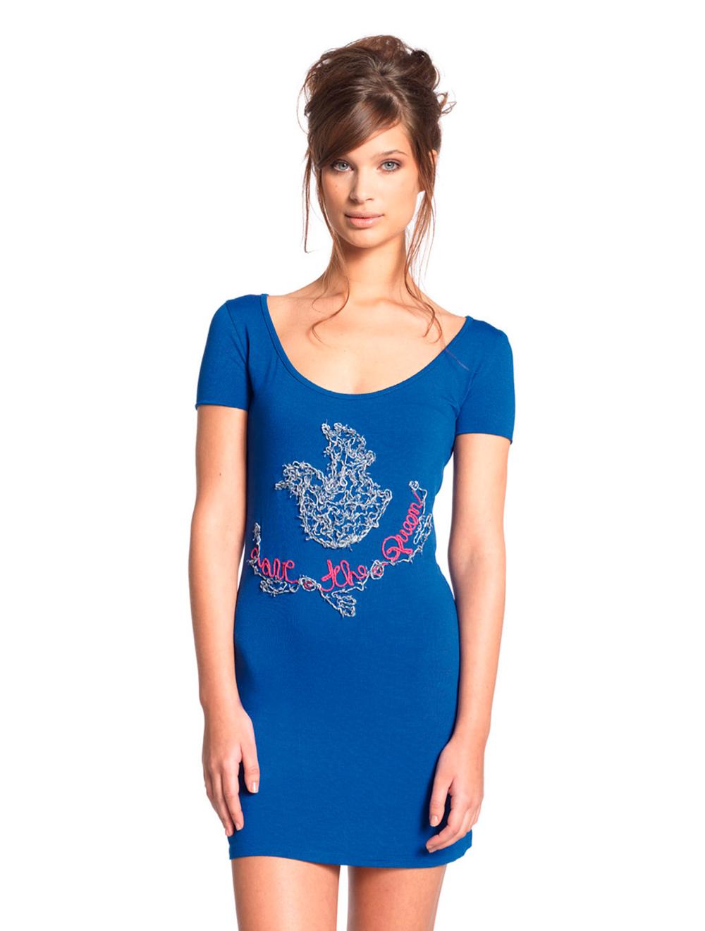 Save The Queen Camicia Da Notte Bluette Corta Con Ricamo Con Cardigan