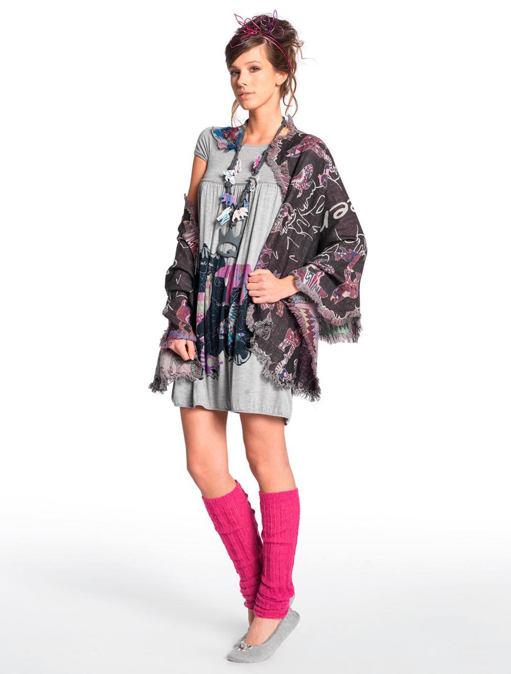 Save The Queen Camicia da notte corta grigia con stampa