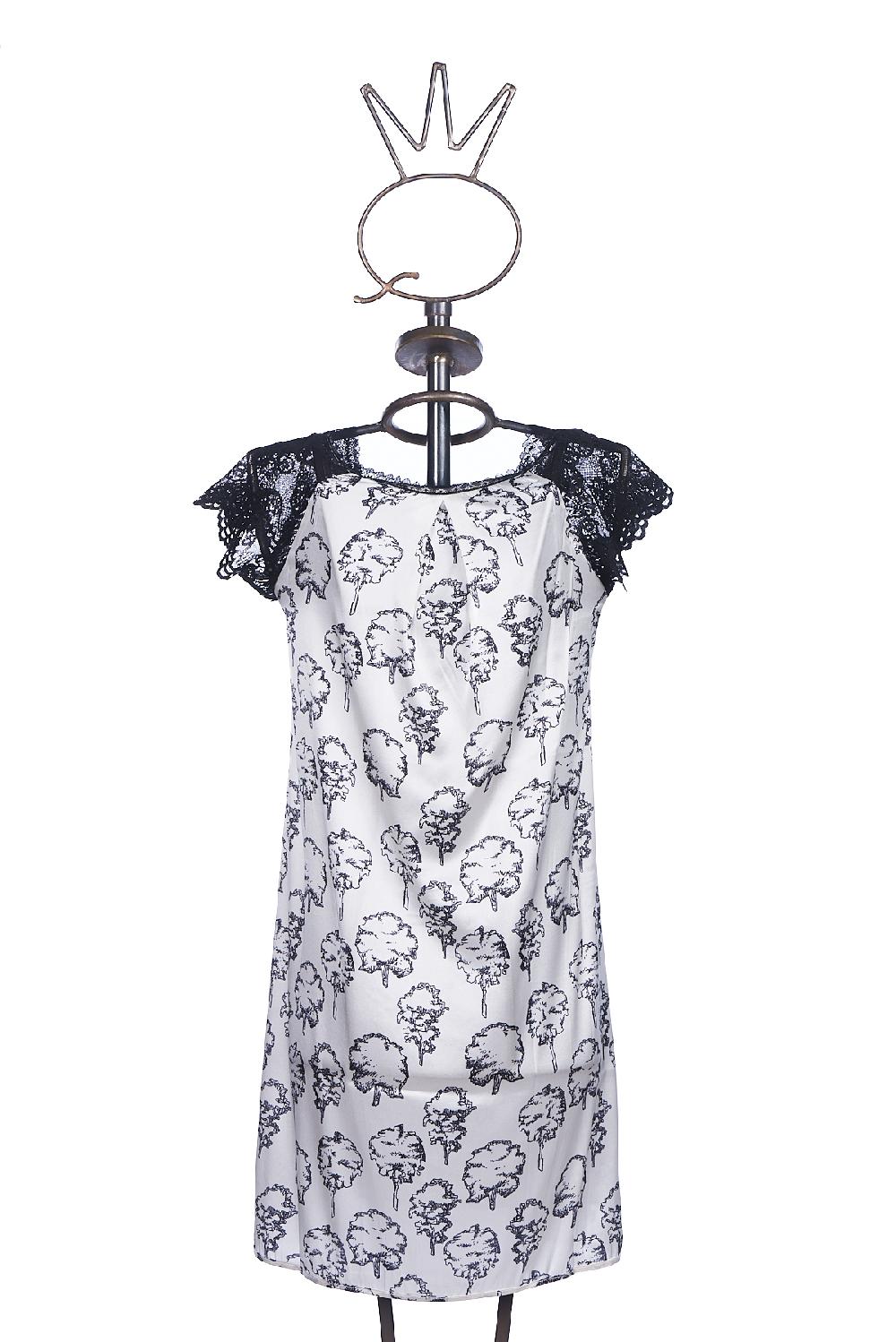 Save The Queen Camicia Da Notte In Seta Con Stampa Alberi