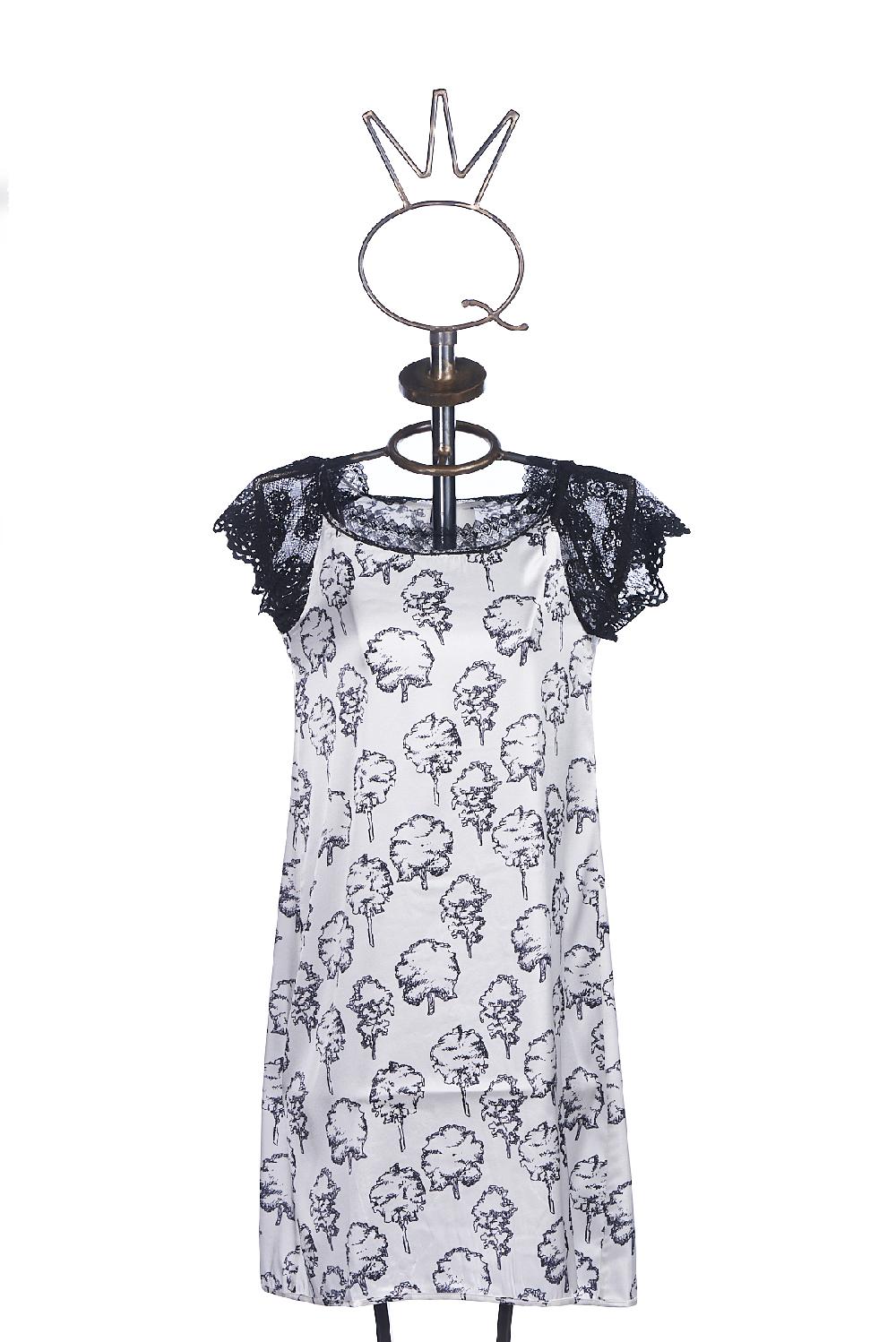 Save The Queen Camicia Da Notte In Seta Con Stampa Alberi