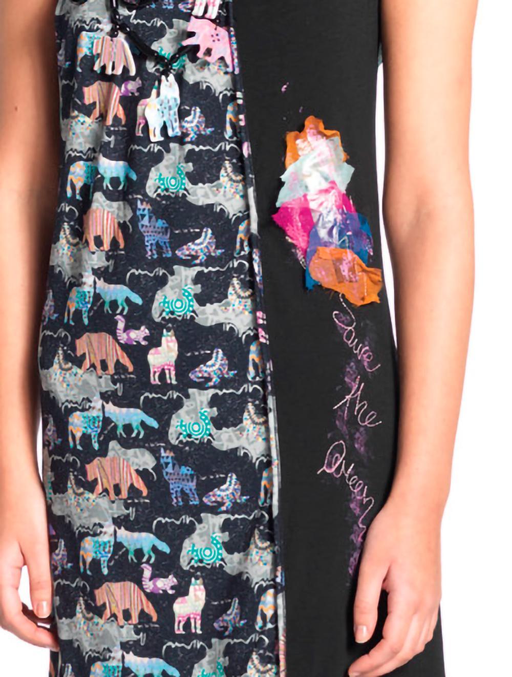 Save The Queen Camicia Da Notte Nera Senza Maniche In Viscosa Stampata