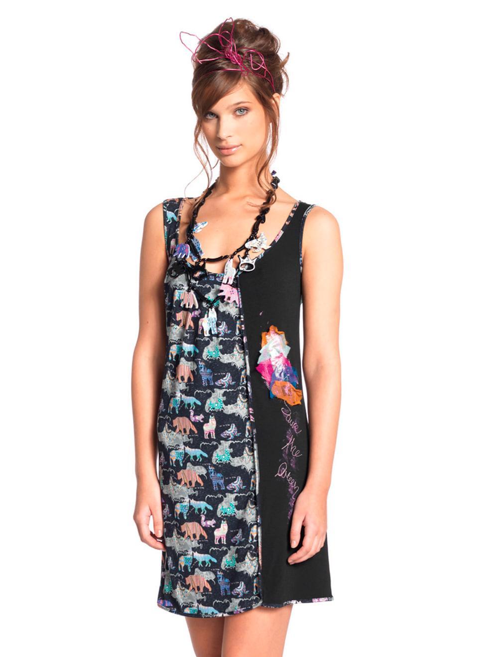 Save The Queen Camicia da notte nera senza maniche in viscosa stampata